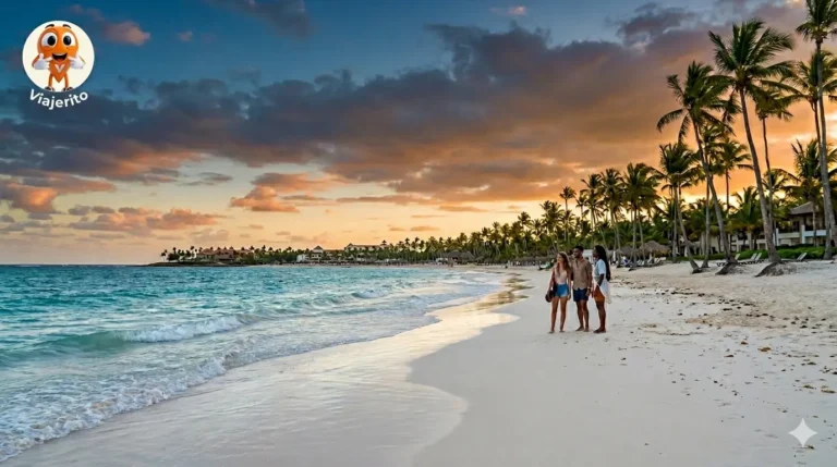 Pareja de turistas en una playa de República Dominicana para la guía de viaje 2026 de Viajerito